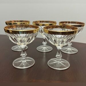 Gold Rimmed Etched Crystal Champagne Glasses from Italy